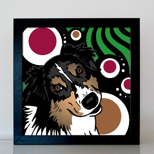 Hund Australian Shepherd Pop Art Retro Bild Tierportrait von bg-color.de