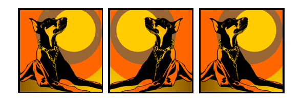 Dobermann Bilder 3-teilig Pop Art im 60er 70er Jahre retro-design als Geschenke für Hunde Besitzer Liebhaber Freunde und Fans