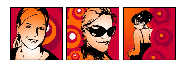 Retro-Bilder Portraits schrill gemustert Pop Art in rot orange