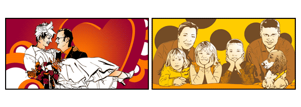 Pop Art Panoramabild Beispiel Hochzeit und Familienbild