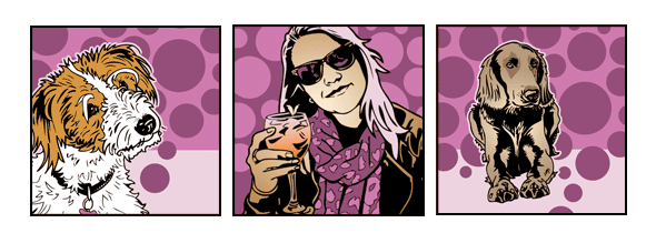 Hundeportraits im Pop Art Stil in Trendfarbe Radiant Orchid