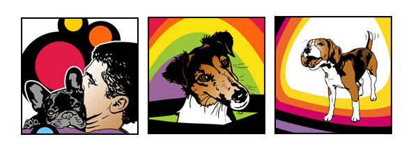 Hund und Herrchen Pop Art vom Foto Regenbogenfarben