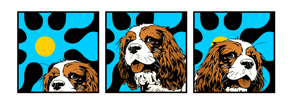 Hund Cavalier King Charles Spaniel blau Pop Art Retro Bild Tierportrait von bg-color.de
