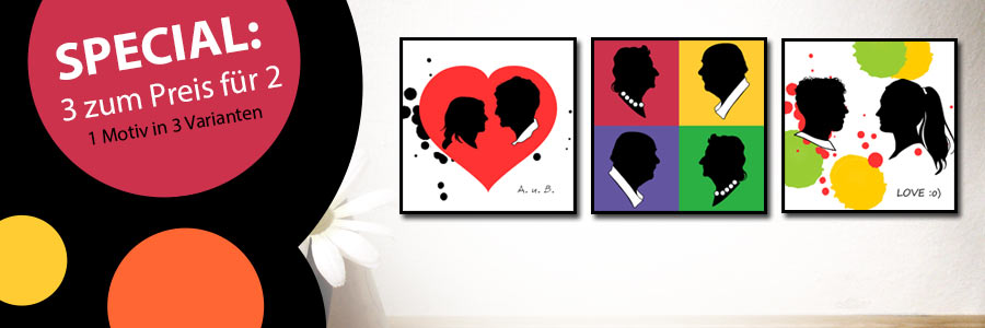 persönlichen Scherenschnitt in Pop Art bestellen - Angebot: 3 zum Preis von 2