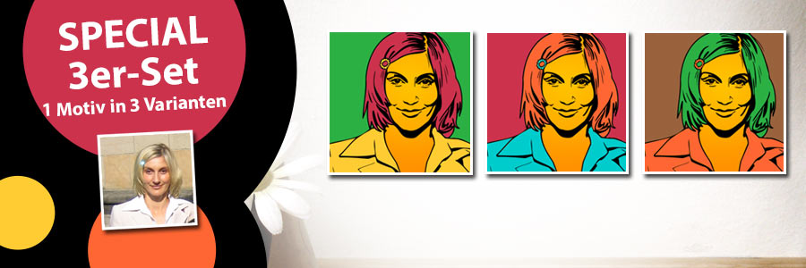 persönliches Pop Art Portrait Angebot: 1Motiv in 3 Varianten zum Sonderpreis