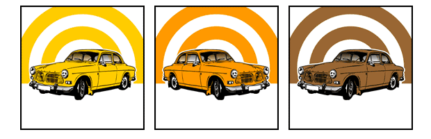 Pop Art Bild Auto 3er-Set im klassischen Retro-Stil der 60er Jahre