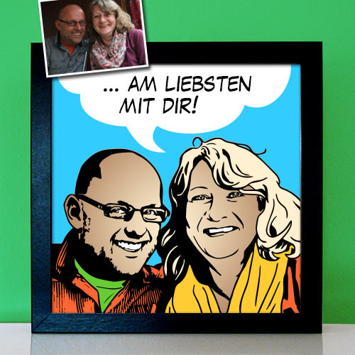 Pop Art Comic Ehepaar, Liebespaar mit Sprechblase nach Foto Vorlage und Wunschtext
