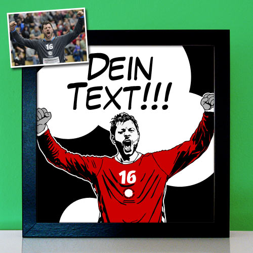 Comic nach Foto Fußballer mit Sprechblase und Wunschtext