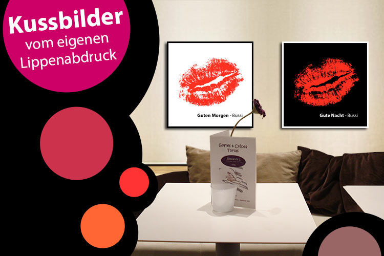 persönliches Kuss-Bild vom eigenen Lippenstiftabdruck auf Leinwand gedruckt oder als Poster von Birgit Greger