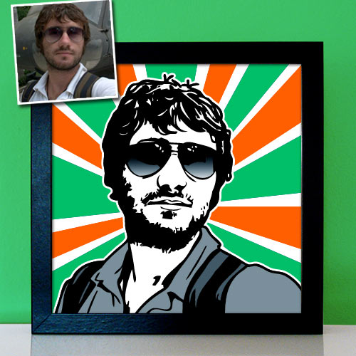 Pop Art Portrait mit coolen SWtripes in orange grün