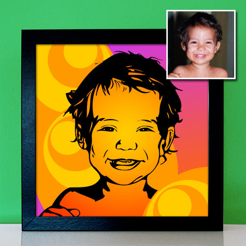 Popartportrait fröhliches Kinderportrait mit Retromuster
