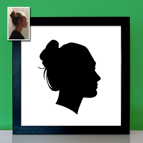 Pop Art Scherenschnitt Portrait Frauenkopf einzeln klassisch schwarz weiß bestellen kaufen