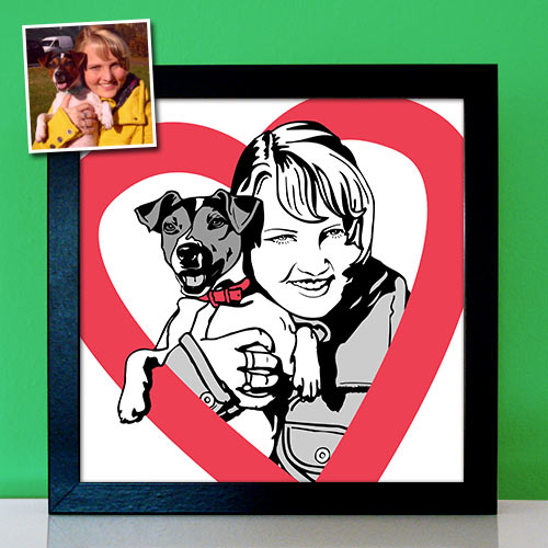 Pop Art Hundebild mit Frauchen und Herz - Hundeliebe