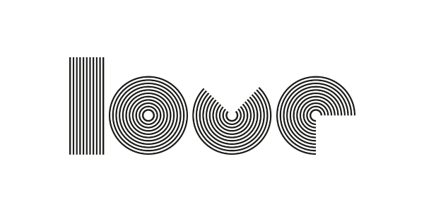 love minimalistischer Schriftzug mit flimmernden schwarz weiß Linien